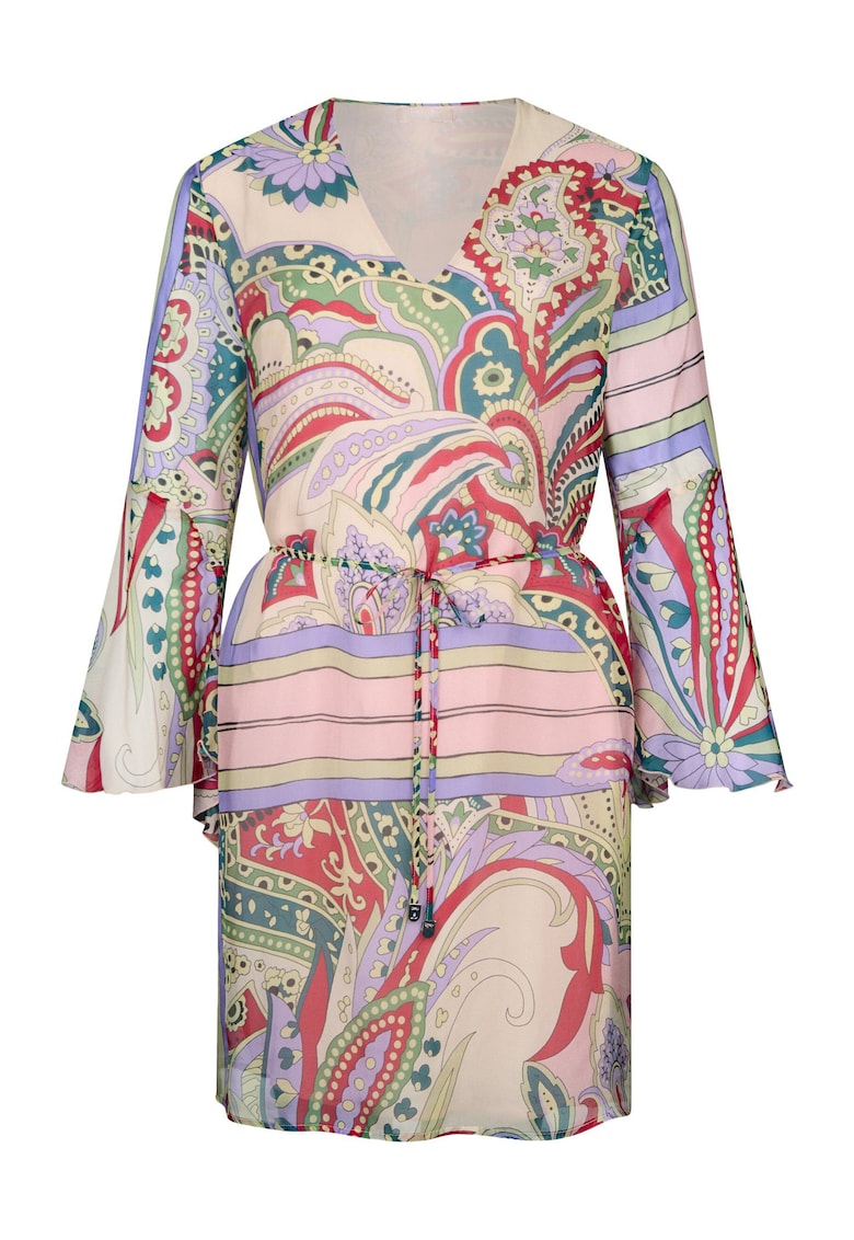 Rochie mini din amestec de matase cu model grafic - Roz