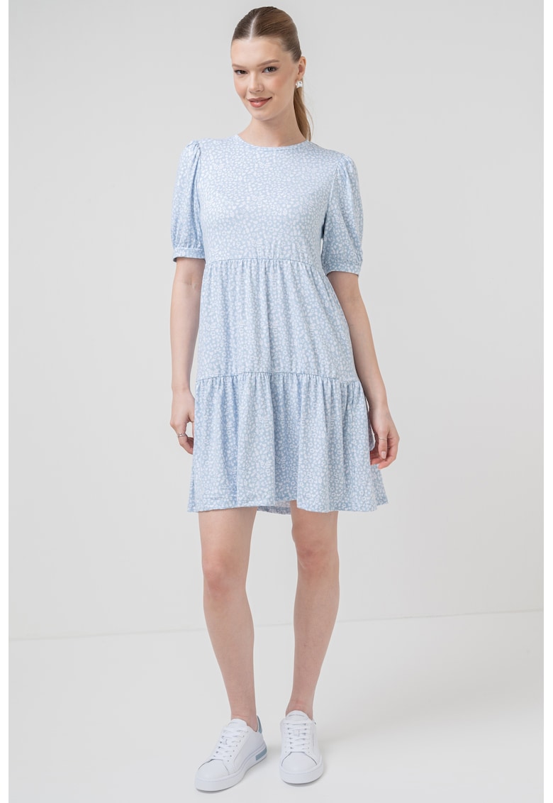 Rochie mini evazata cu imprimeu - Alb/Albastru deschis
