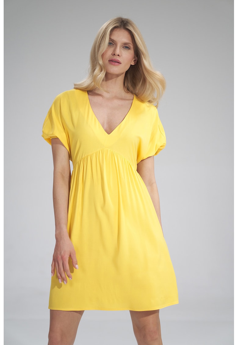 Rochie mini - galben - decolteu in V - rochie de vara - viscoza