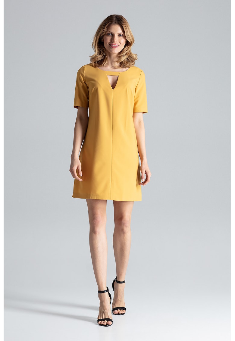 Rochie mini galbena - eleganta - cu decolteu decupat - viscoza