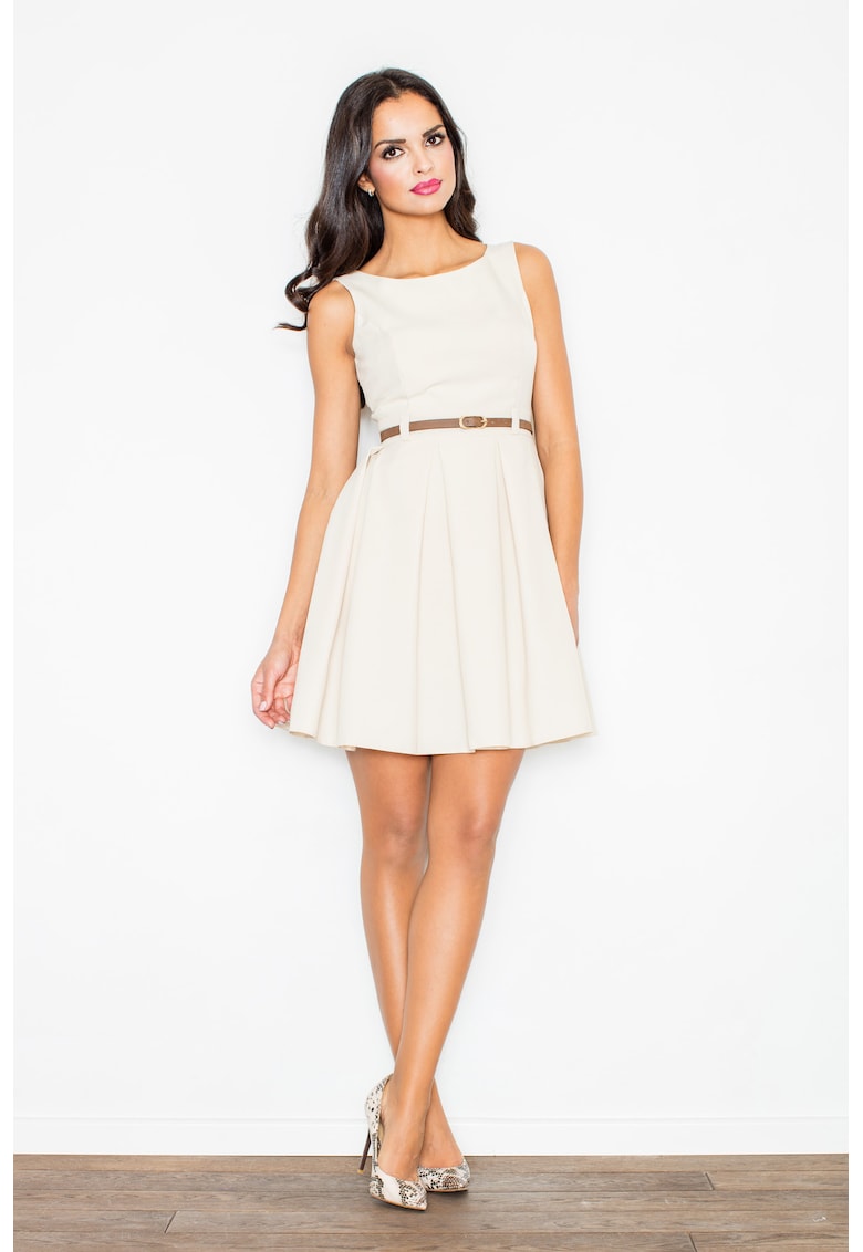 Rochie mulata M083 - eleganta - cu curea - bej - poliester 100% -