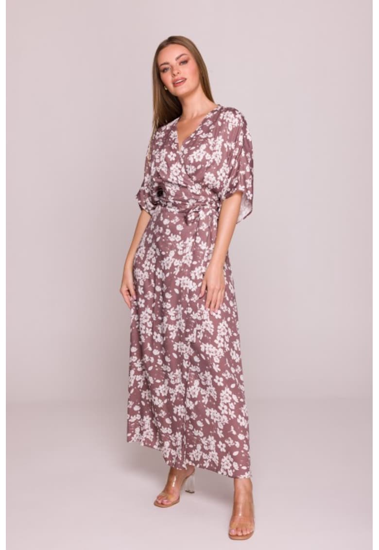 Rochie petrecuta maxi cu imprimeu - - Alb/Maro
