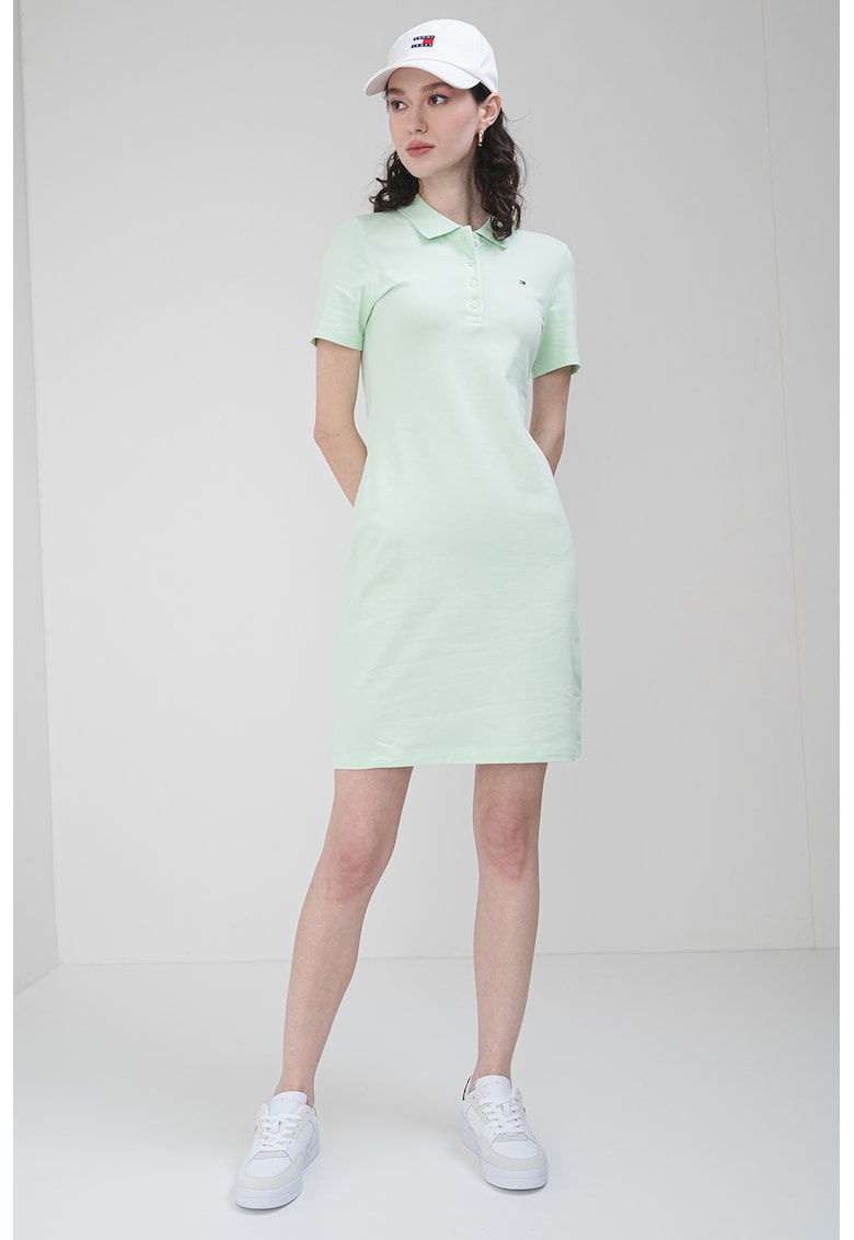 Rochie polo cambrata cu logo discret - Verde pal