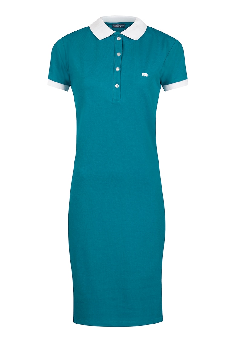 Rochie polo din amestec de bumbac - Alb optic/Albastru petrol