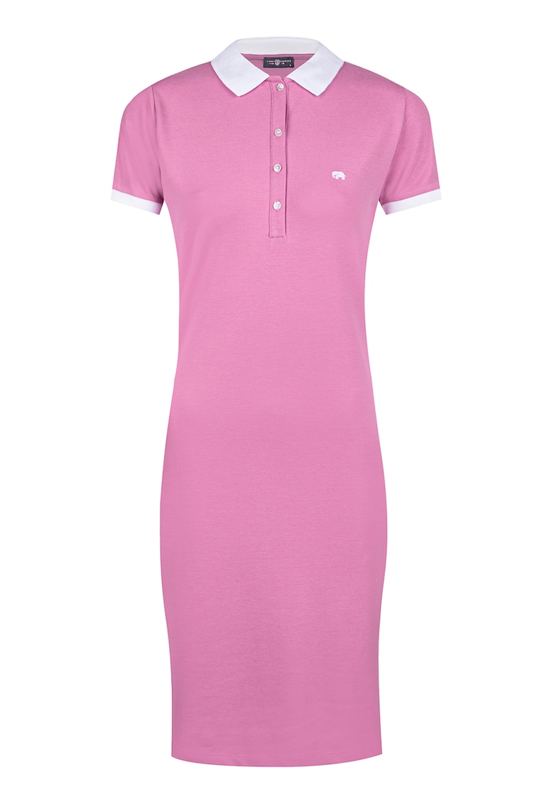 Rochie polo din amestec de bumbac - Roz pastel/Alb murdar