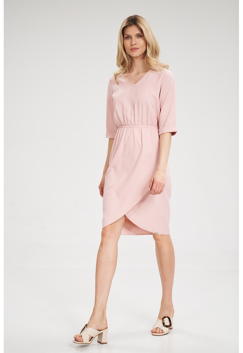 Rochie roz - talie elastica - maneci scurte - poliester