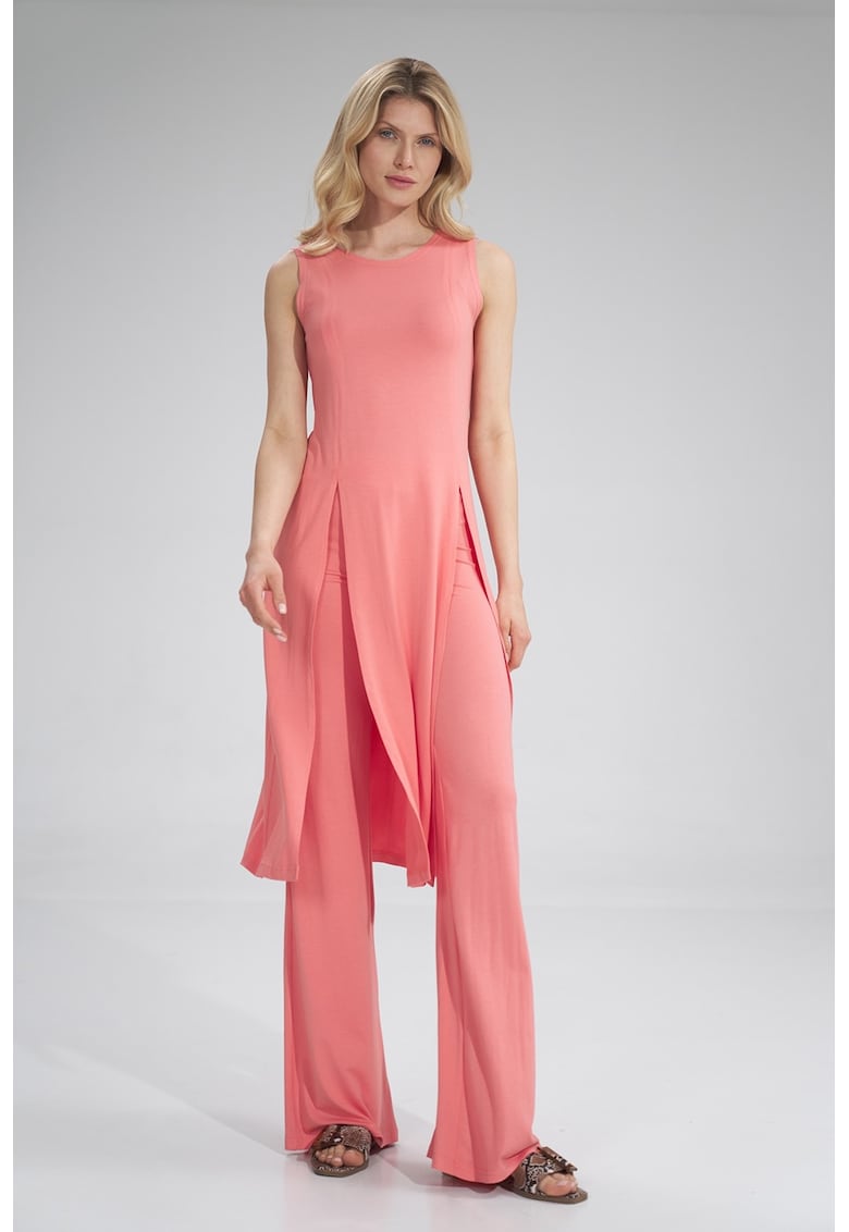 Rochie roz - viscoza - cu crapaturi - pentru femei -
