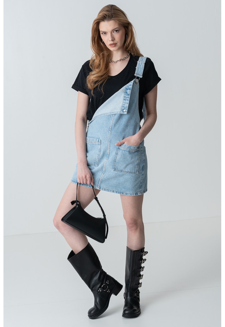 Rochie-sarafan din denim - Albastru deschis melange