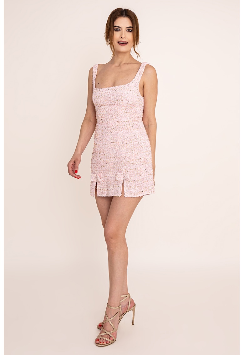 Rochie scurta cu croiala cambrata Nerissa - Alb/Roz deschis