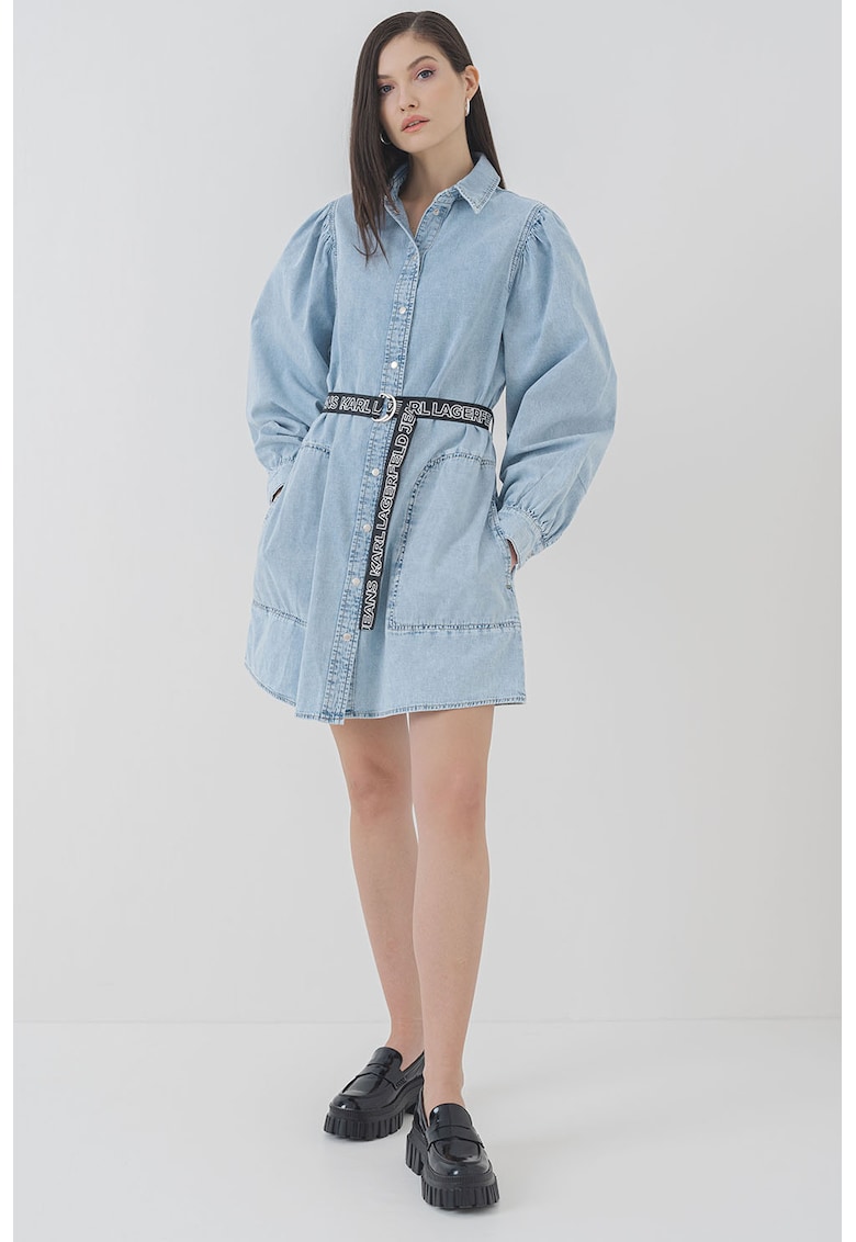 Rochie scurta evazata de denim - Albastru pal