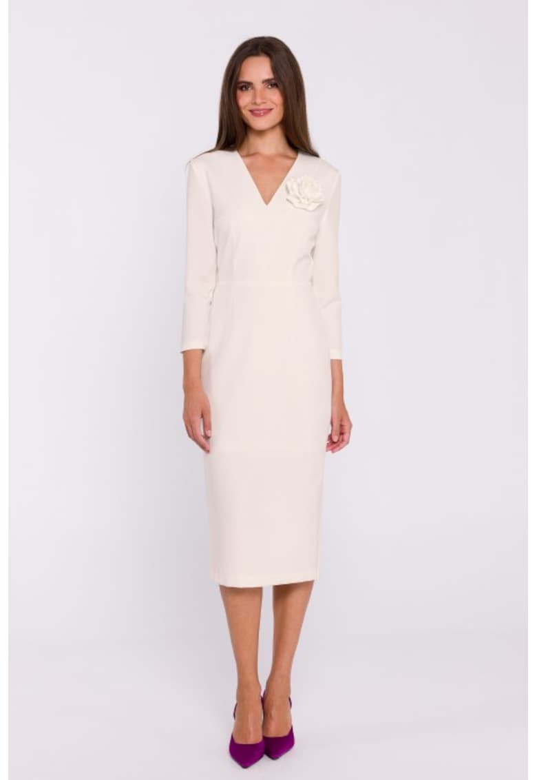Rochie simpla midi cu decolteu in V - Ivoire