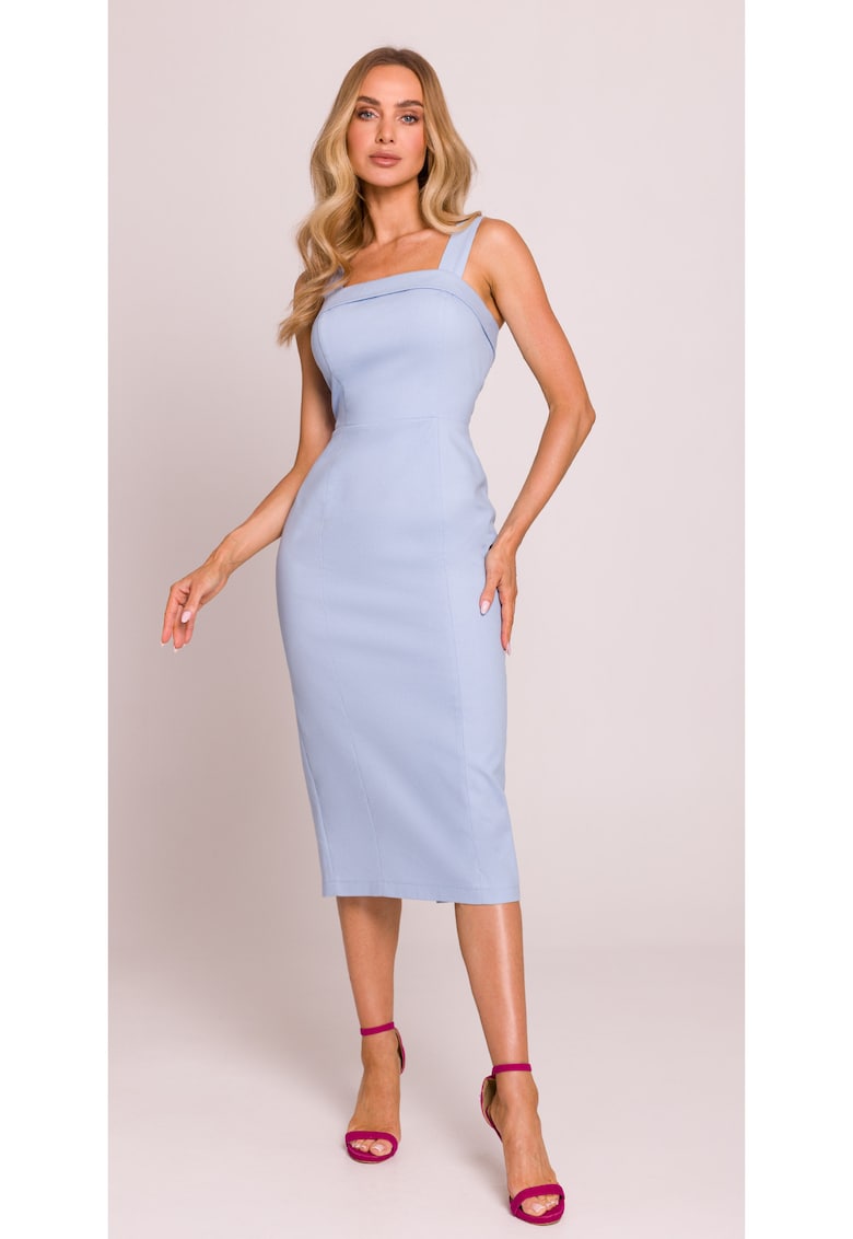Rochie tip creion cu bretele detasabile - - Albastru deschis