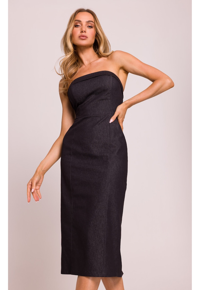 Rochie tip creion cu bretele detasabile - - Gri grafit