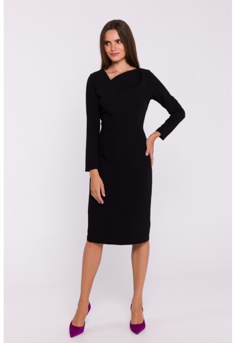 Rochie tip creion cu decolteu asimetric - Negru