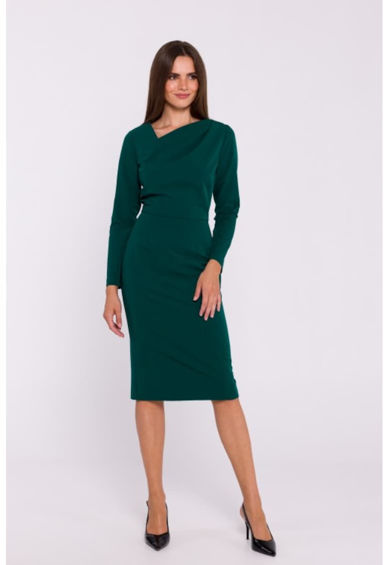 Rochie tip creion cu decolteu asimetric - Verde