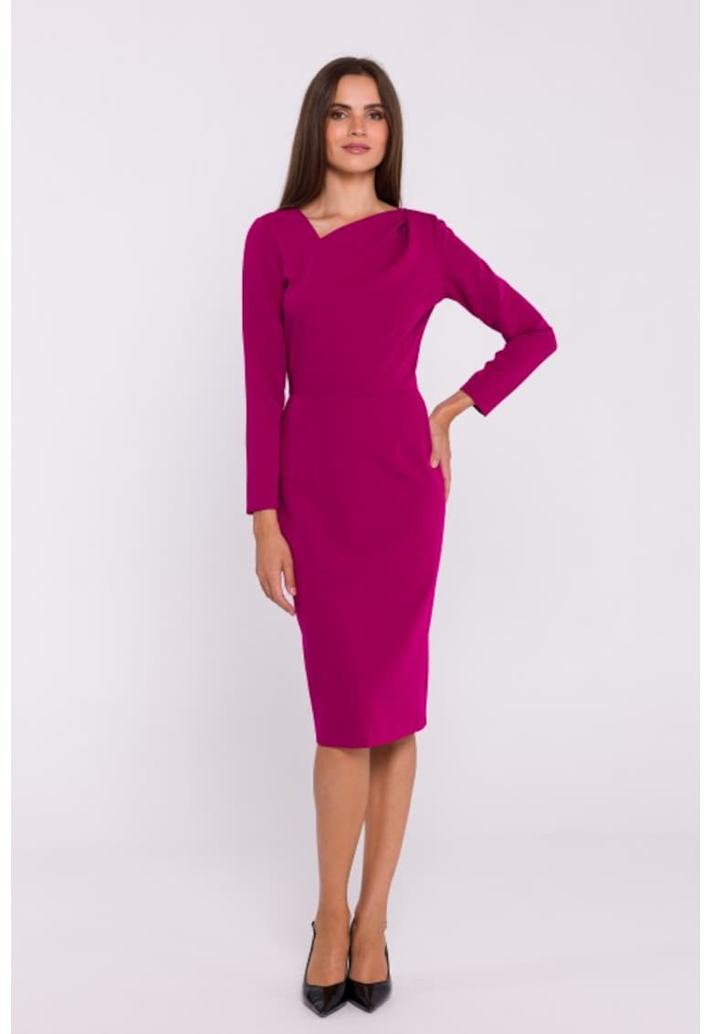 Rochie tip creion cu decolteu asimetric - Violet pruna