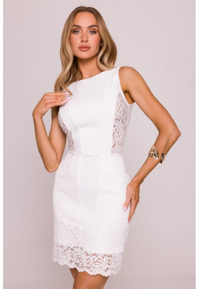Rochie tip creion cu insertii din dantela - - Ecru