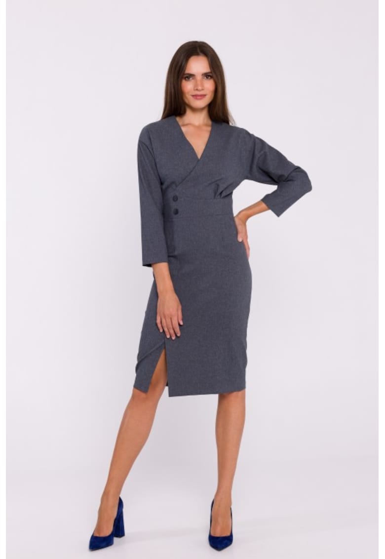 Rochie tip creion midi cu nasturi decorativi - Gri