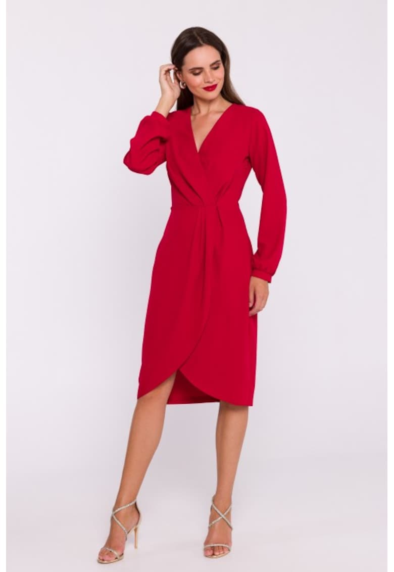Rochie tip furou cu pliuri pe fata - Rosu