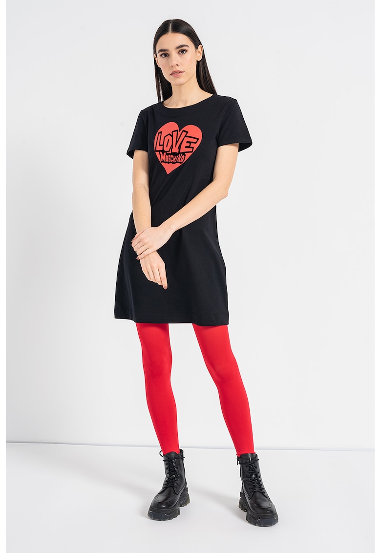 Rochie-tricou cu imprimeu logo - Negru