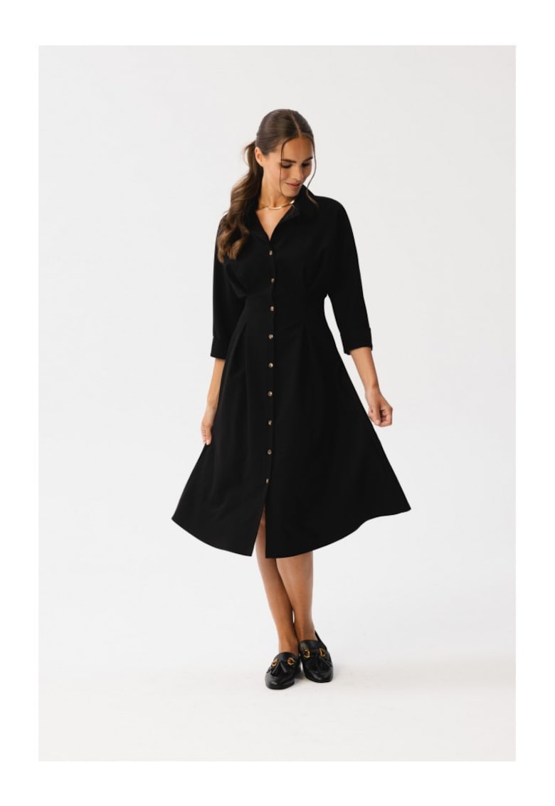 Rochie Emery cu pliuri in talie - - Negru