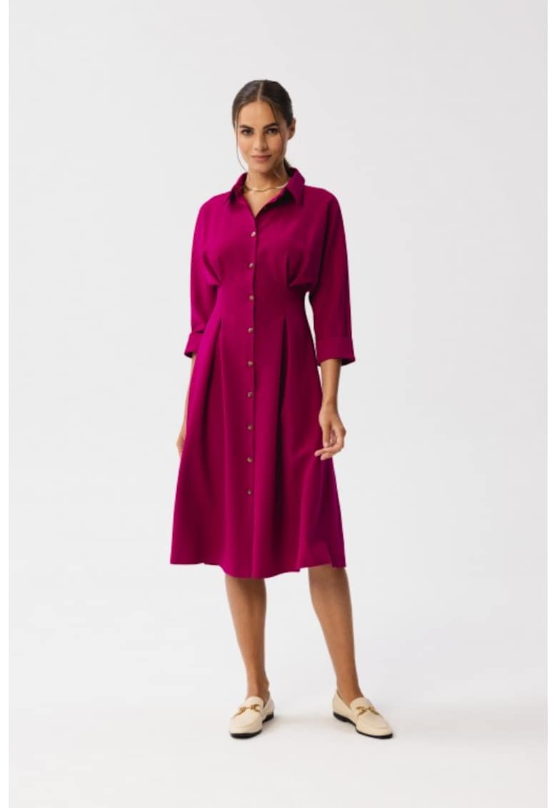 Rochie Emery cu pliuri in talie - - Roz