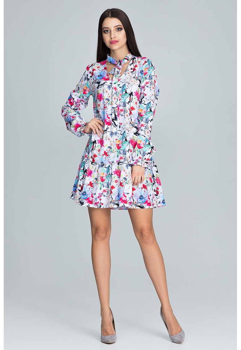 Rochie M599 - florala - multicolor - maneci lungi - poliester -