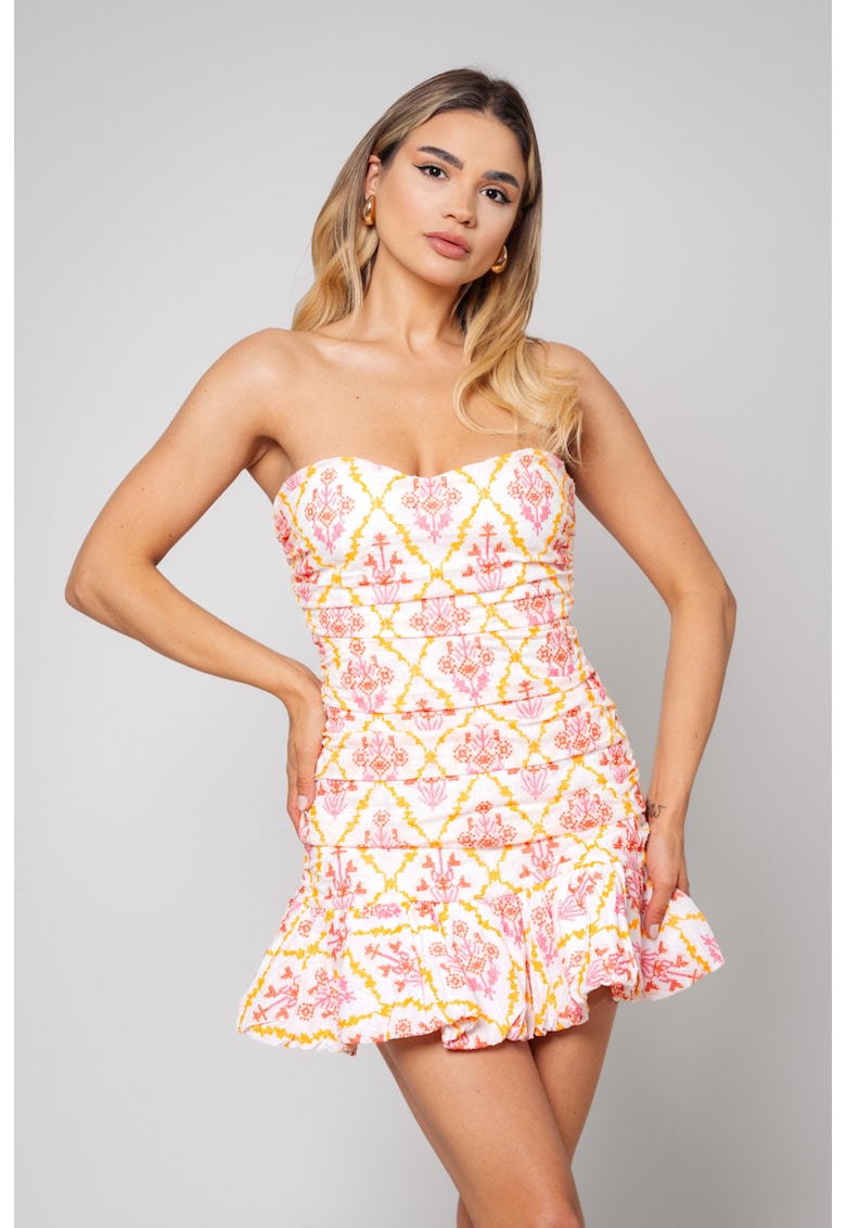 Rochie Scurta fara bretele Off White/Coral 12942 - Roz inchis/Bej