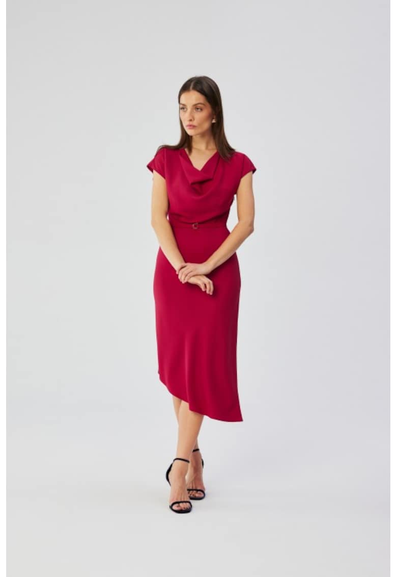 Rochie asimetrica cu decolteu in cascada - - Roz
