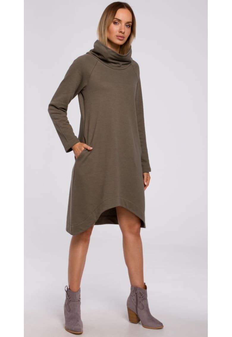 Rochie asimetrica cu guler inalt -
