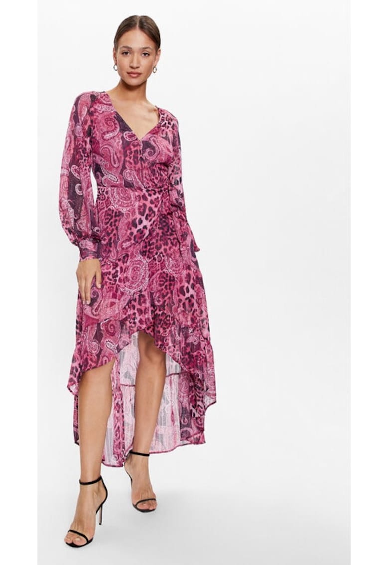 Rochie asimetrica cu imprimeu paisley - Roz