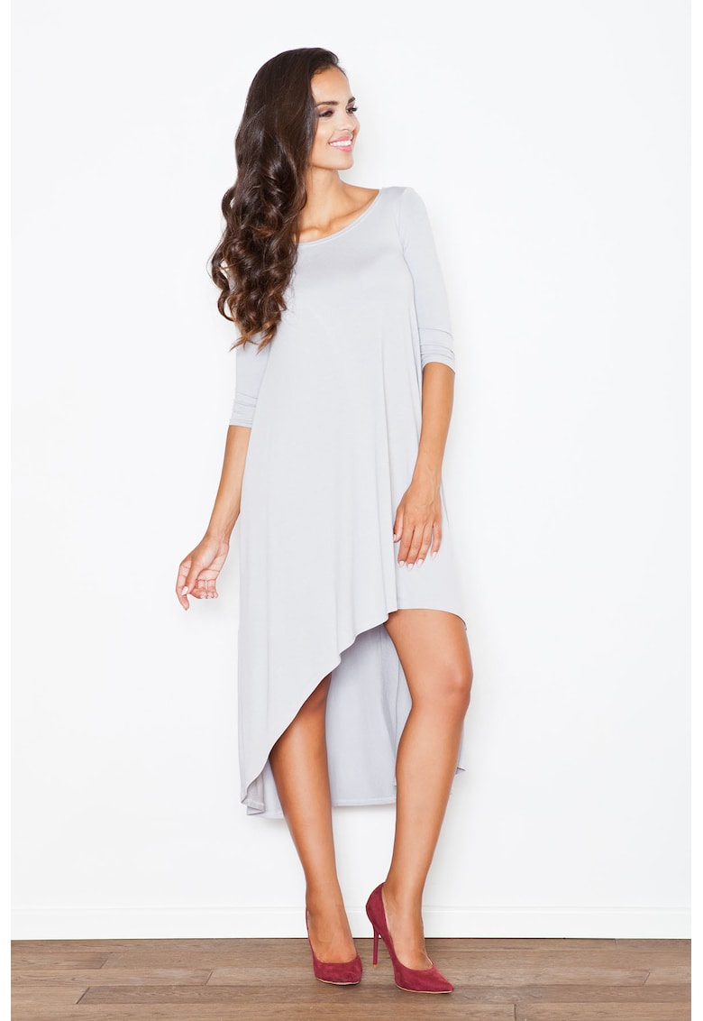 Rochie asimetrica gri - cu maneci lungi - viscoza