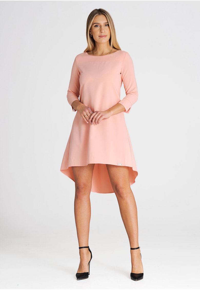 Rochie asimetrica - maneca 3/4 - roz - poliester
