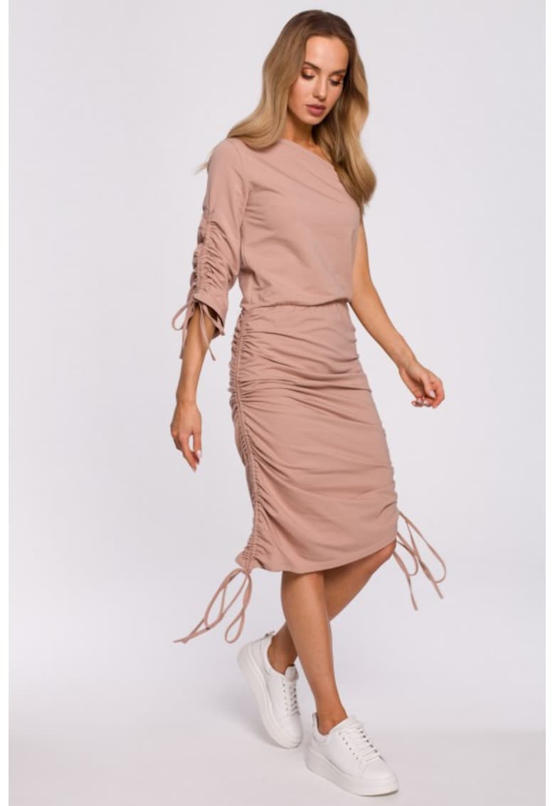 Rochie asimetrica - pe un umar - Roz prafuit -