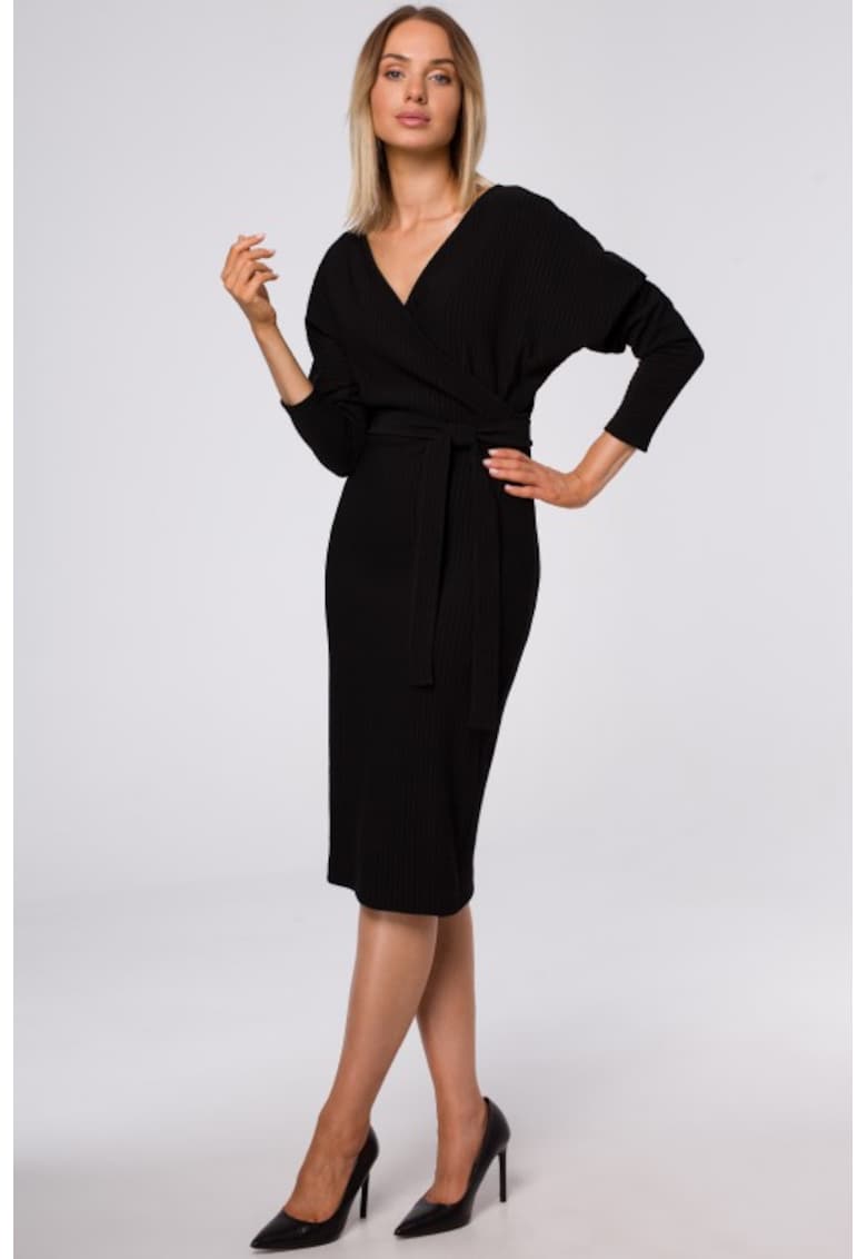 Rochie bodycon cu decolteu in V - - Negru
