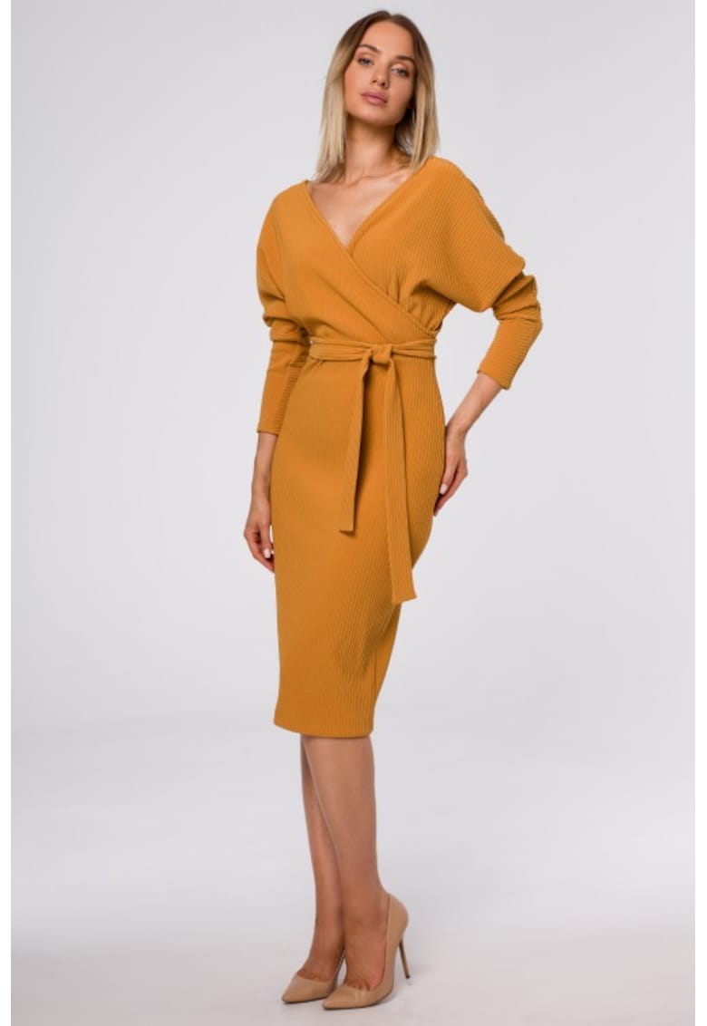 Rochie bodycon cu decolteu in V - - Portocaliu