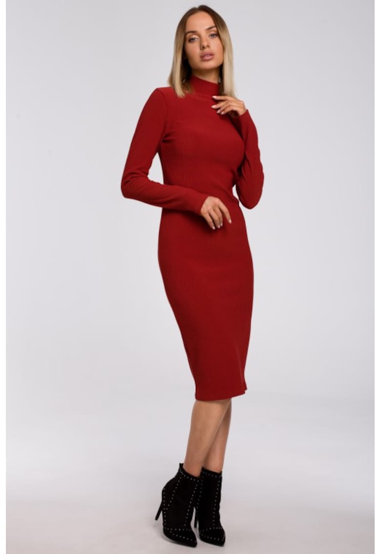 Rochie bodycon cu guler scurt - - Rosu