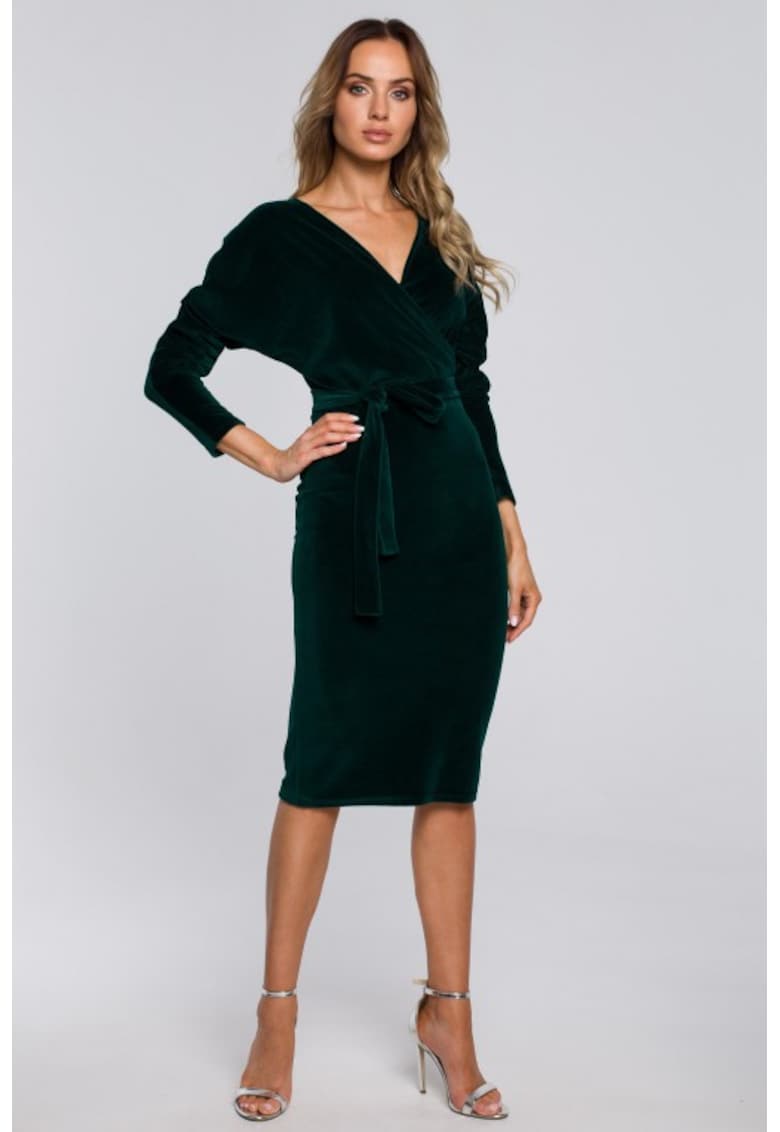 Rochie bodycon din catifea cu decolteu in V - - Verde