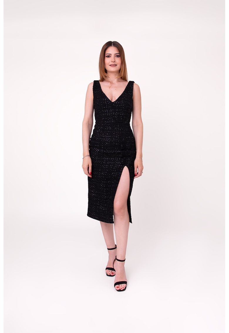 Rochie bodycon din tuid Anemona - Alb/Negru