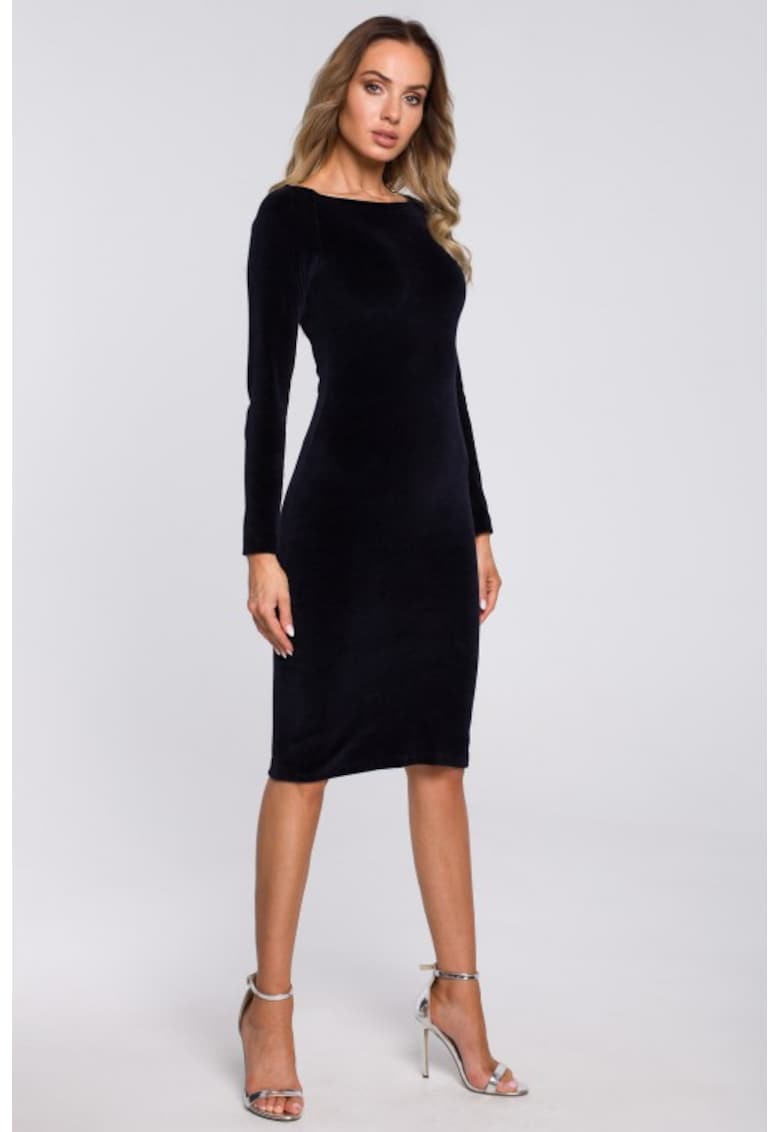 Rochie bodycon din velur - - Albastru