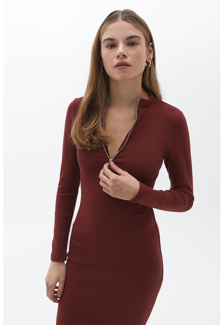 Rochie bodycon midi cu fenta cu fermoar - Visiniu