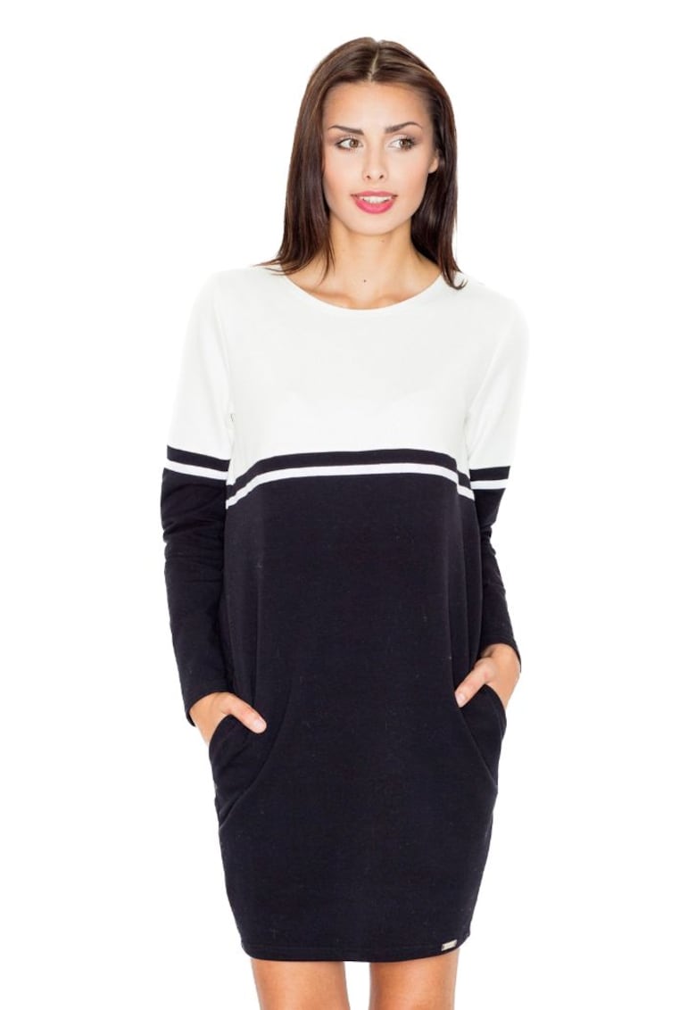 Rochie bumbac - alb-negru - Alb