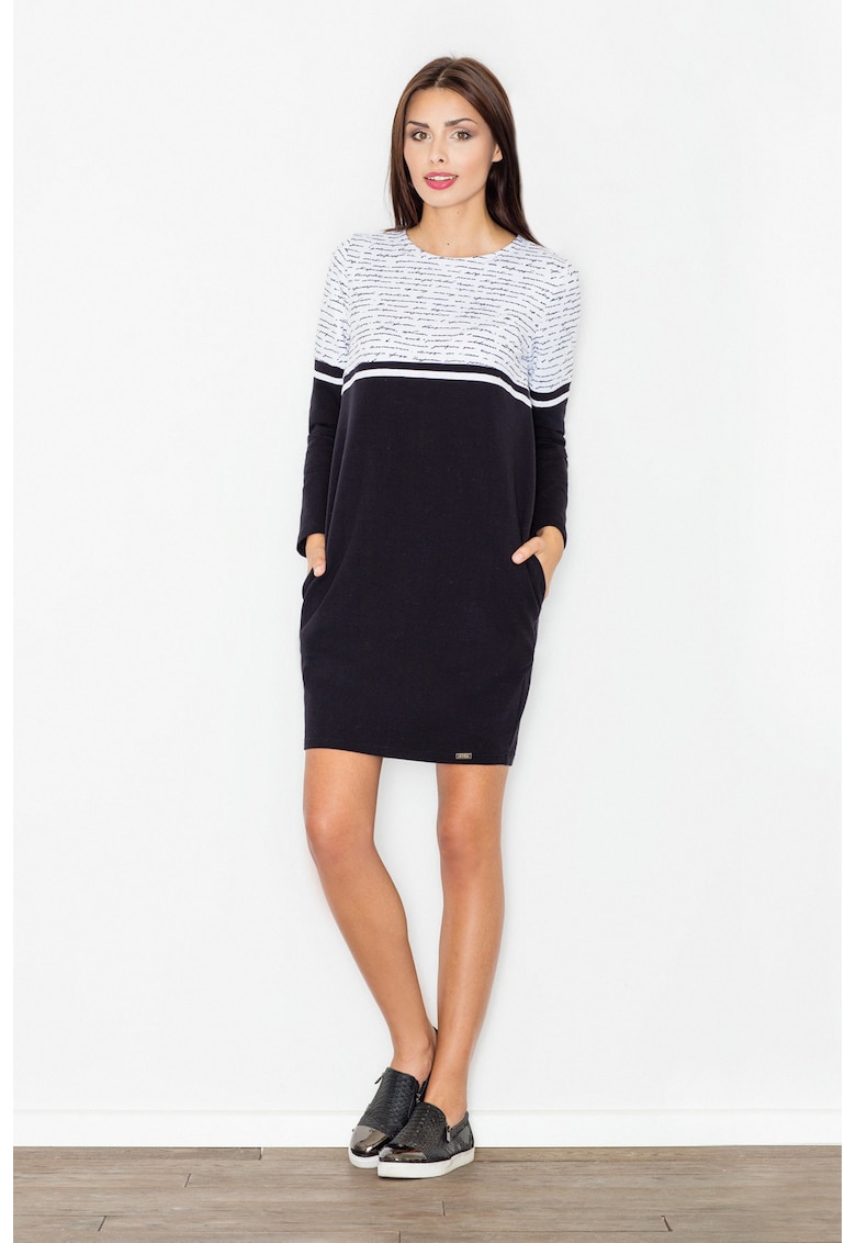 Rochie bumbac - negru - cu buzunare