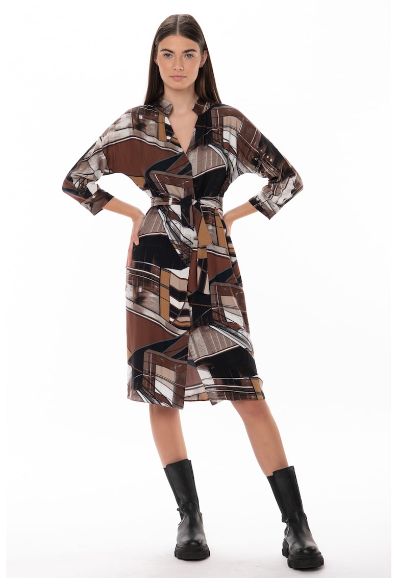 Rochie-camasa cu buzunare Anya - Alb/Maro