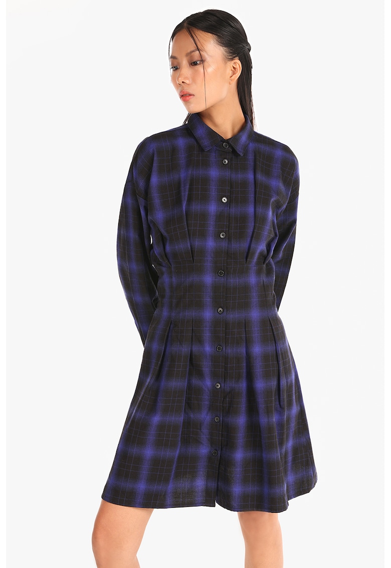 Rochie-camasa cu model in carouri - Negru/Albastru indigo