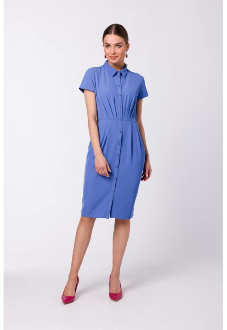 Rochie camasa cu nasturi si guler - - Albastru