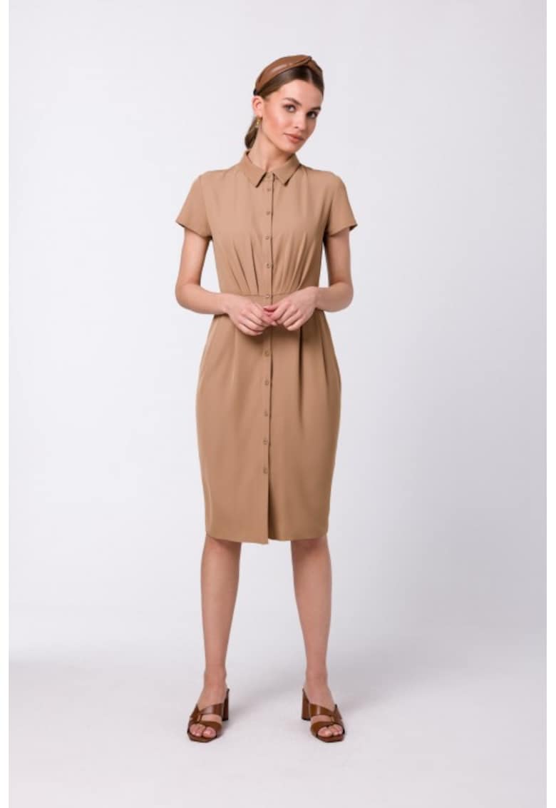 Rochie camasa cu nasturi si guler - - Bej