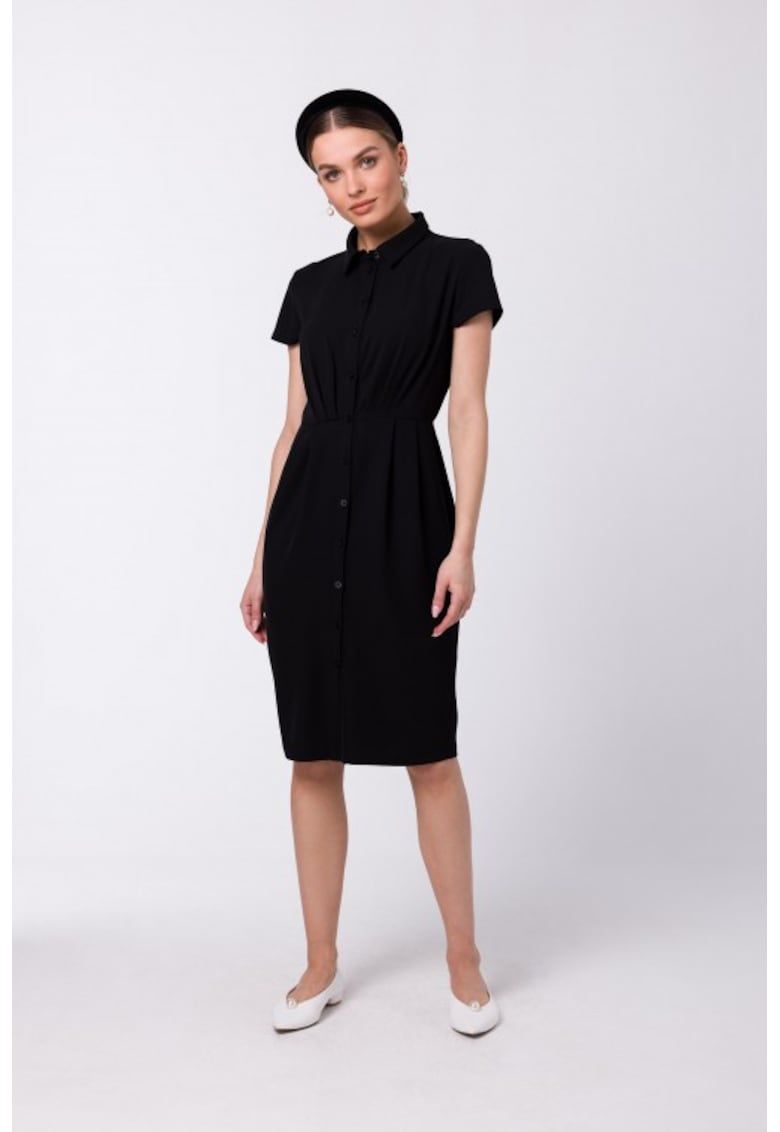 Rochie camasa cu nasturi si guler - - Negru