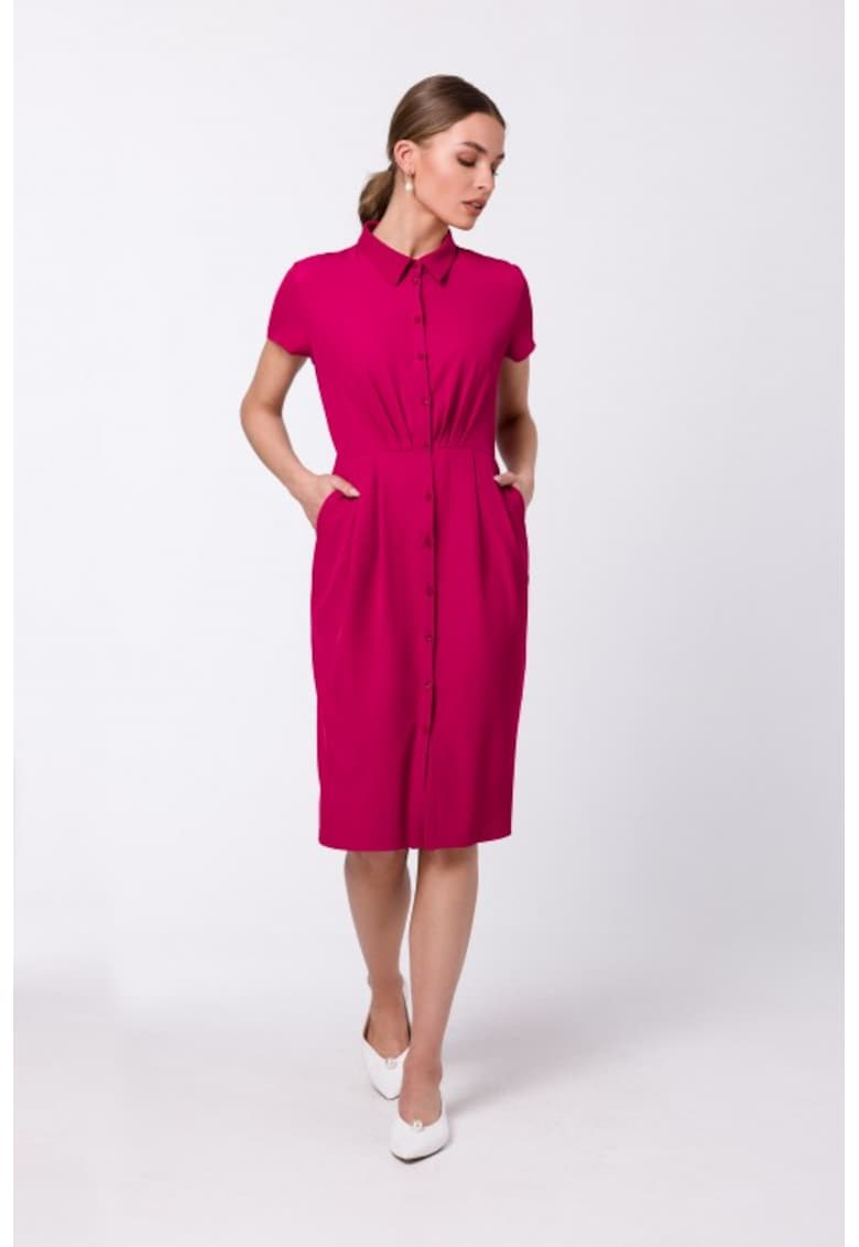 Rochie camasa cu nasturi si guler - - Roz