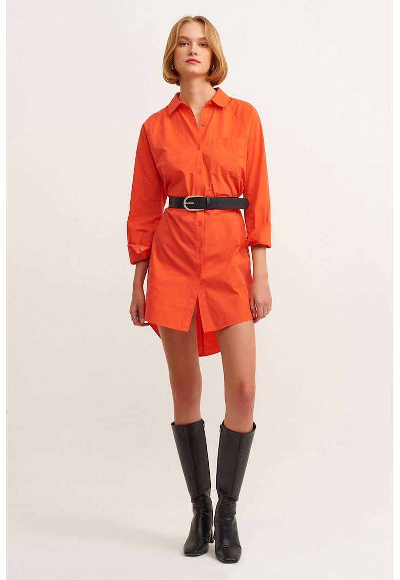 Rochie-camasa de bumbac cu terminatie asimetrica - Coral